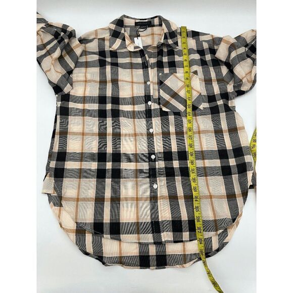 Sanctuary Women's Shirt Button Down Plaid Pocket Accent Sz S Loose Fit NWT - Picture 3 of 7